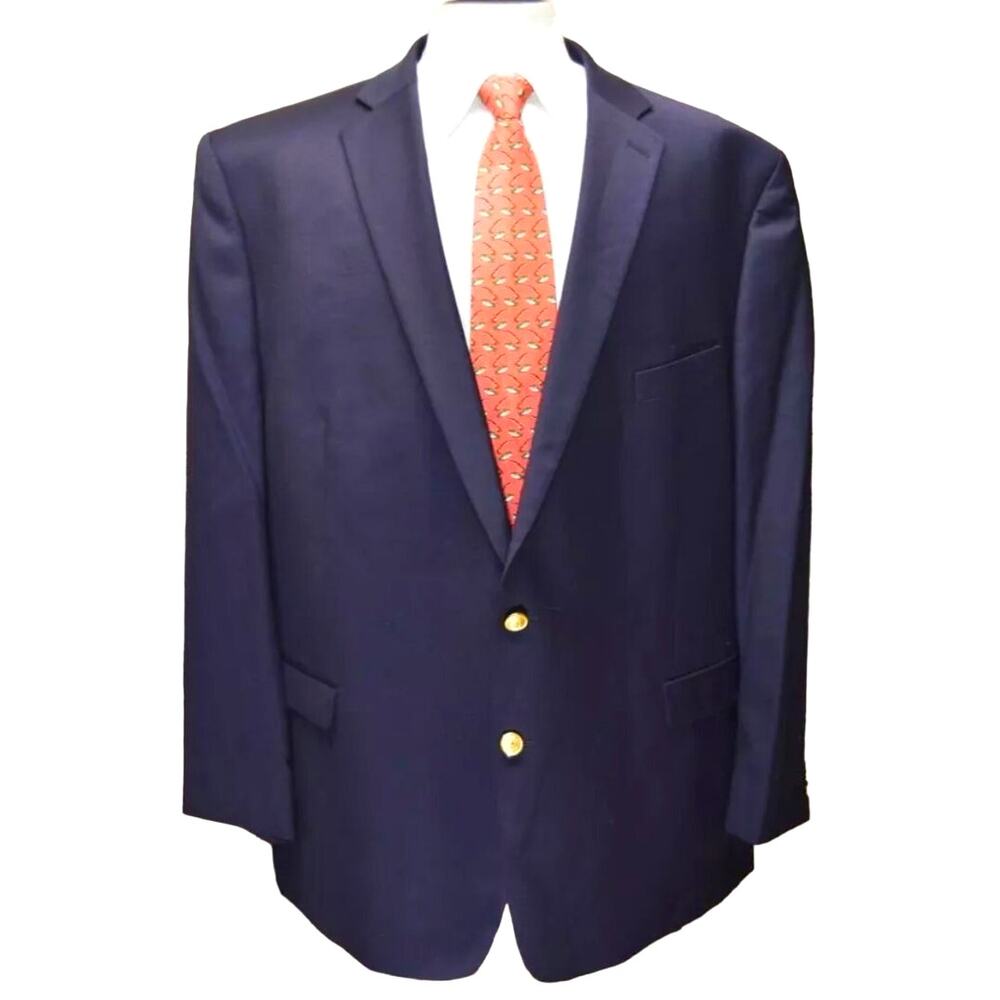 Ralph Lauren LRL Navy Blue Waterbury Gold Buttons Blazer Jacket 41R 100% Wool
